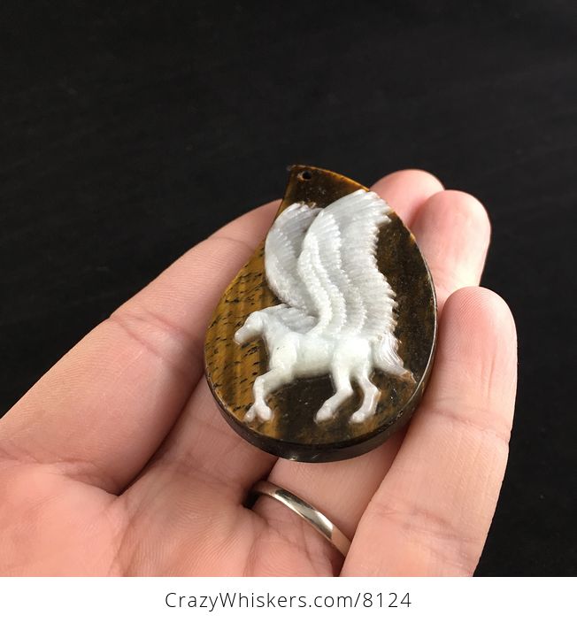 Pendant Stone Jewelry Carved Winged Flying Pegasus Horse in Amazonite and Tiger Eye - #WgxotfIWi1E-2