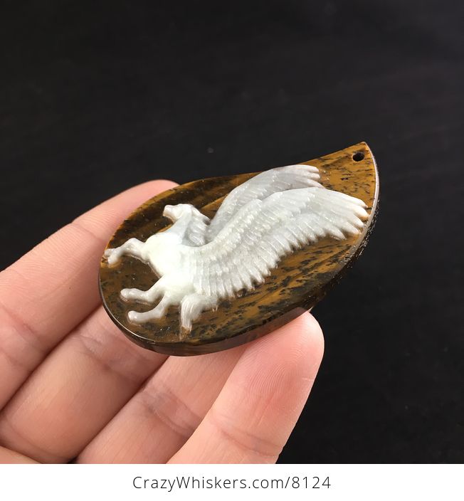 Pendant Stone Jewelry Carved Winged Flying Pegasus Horse in Amazonite and Tiger Eye - #WgxotfIWi1E-3