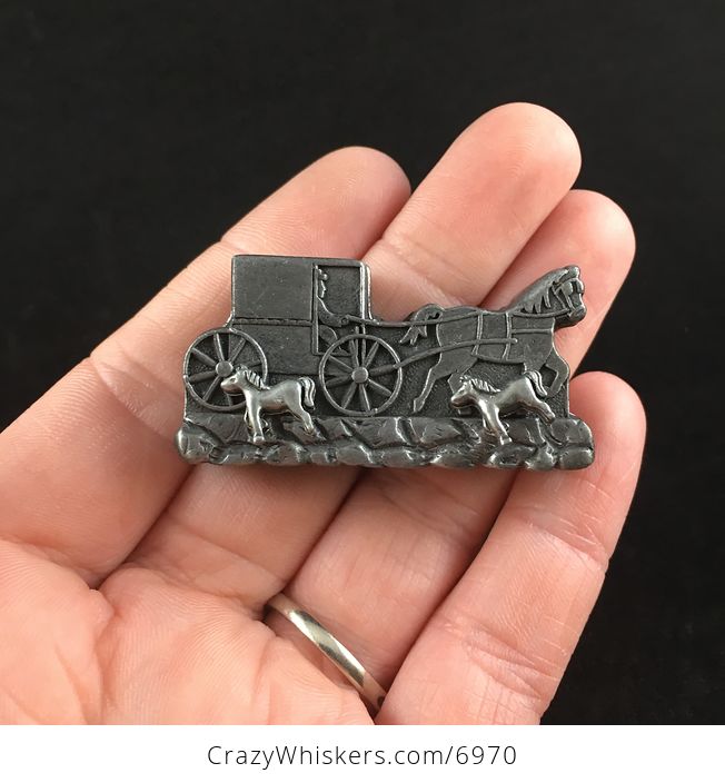 Pending Horse Carriage Earrings Brooch Necklace and Trinket Jewelry Box Set Vintage Torino Pewter - #FMYuLeIUr2M-1