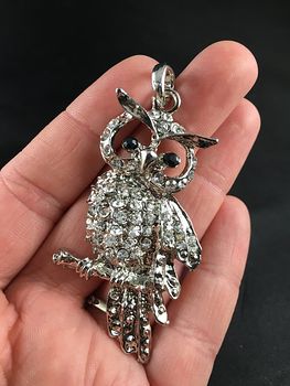 Perched Silver Tone Owl with Rhinestones Pendant #GpyhsejHodg