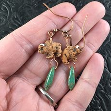 Peruvian Ceramic Buffalo and Turquoise Picasso Dagger Earrings with Copper Wire #1b9xnfLgSCA