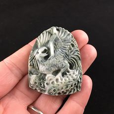 Phoenix Bird Carved Ribbon Jasper Stone Pendant Jewelry #mcElkrgNYWM