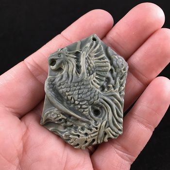 Phoenix Bird Carved Ribbon Jasper Stone Pendant Jewelry #mqG8kB1RGvs