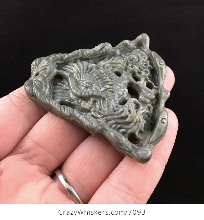 Phoenix Bird Carved Ribbon Jasper Stone Pendant Jewelry - #l0O1NT26XZU-4