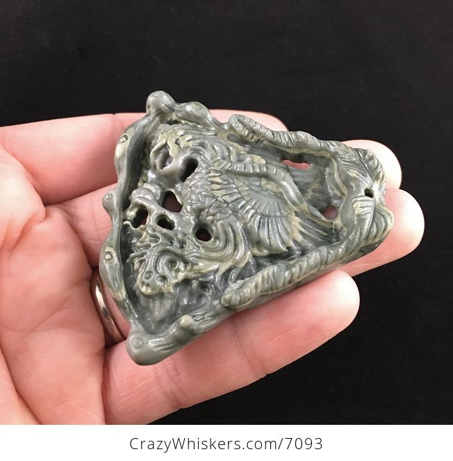 Phoenix Bird Carved Ribbon Jasper Stone Pendant Jewelry - #l0O1NT26XZU-3