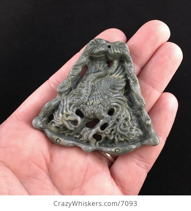 Phoenix Bird Carved Ribbon Jasper Stone Pendant Jewelry - #l0O1NT26XZU-1