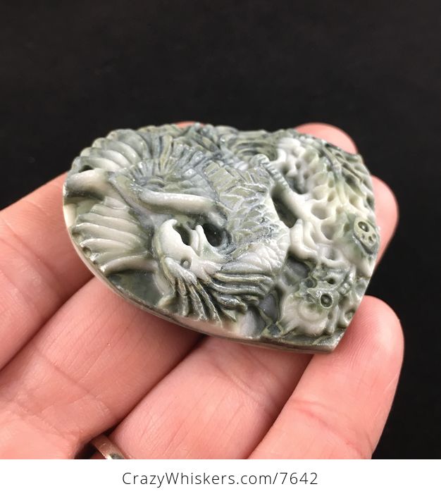 Phoenix Bird Carved Ribbon Jasper Stone Pendant Jewelry - #mcElkrgNYWM-4