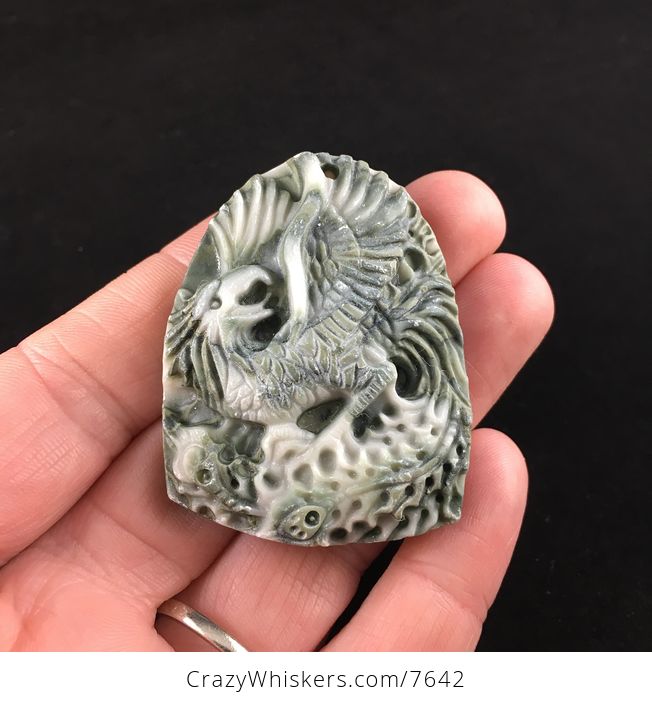 Phoenix Bird Carved Ribbon Jasper Stone Pendant Jewelry - #mcElkrgNYWM-1