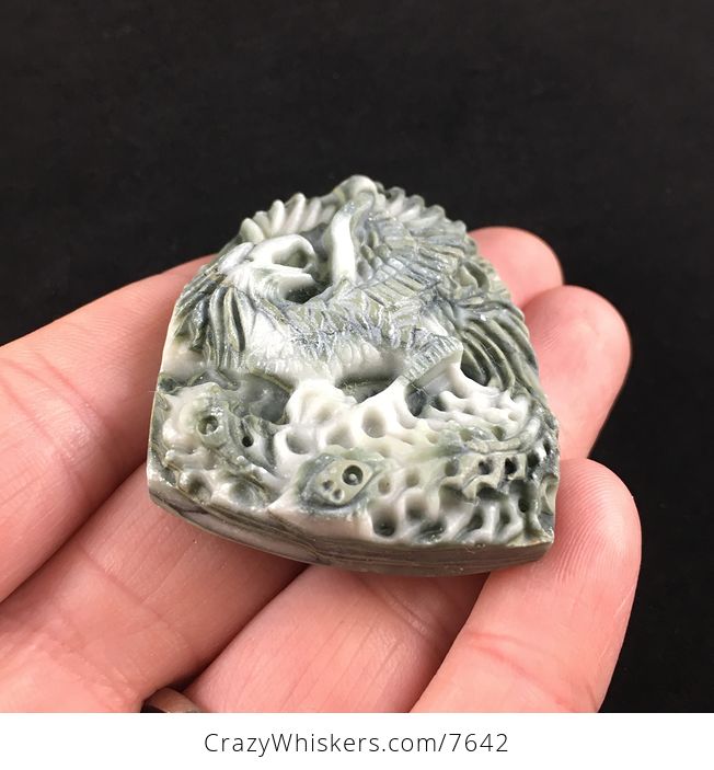 Phoenix Bird Carved Ribbon Jasper Stone Pendant Jewelry - #mcElkrgNYWM-2
