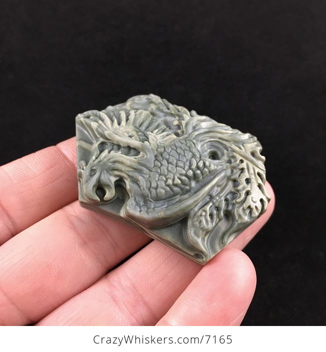 Phoenix Bird Carved Ribbon Jasper Stone Pendant Jewelry - #mqG8kB1RGvs-4