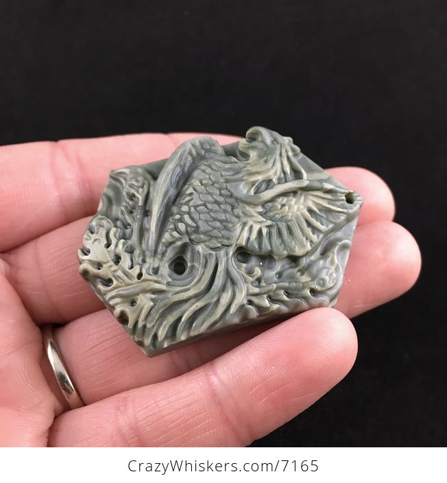 Phoenix Bird Carved Ribbon Jasper Stone Pendant Jewelry - #mqG8kB1RGvs-3