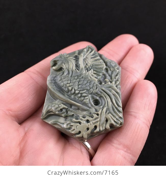 Phoenix Bird Carved Ribbon Jasper Stone Pendant Jewelry - #mqG8kB1RGvs-2
