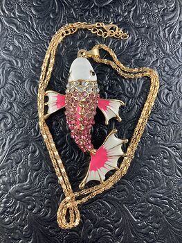 Pink Koi Carp Fish Rhinestone Pendant Jewelry with Articulated Moving Side Fins #EAc84IfH1jA