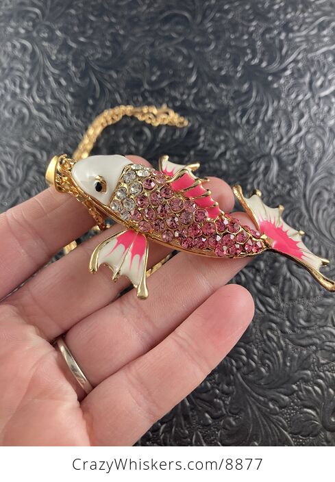 Pink Koi Carp Fish Rhinestone Pendant Jewelry with Articulated Moving Side Fins - #EAc84IfH1jA-4