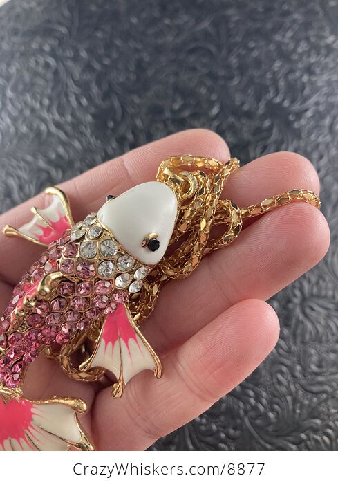 Pink Koi Carp Fish Rhinestone Pendant Jewelry with Articulated Moving Side Fins - #EAc84IfH1jA-5