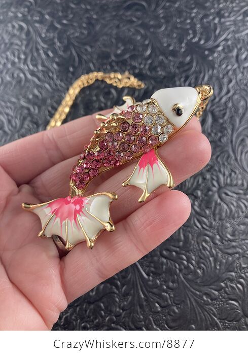 Pink Koi Carp Fish Rhinestone Pendant Jewelry with Articulated Moving Side Fins - #EAc84IfH1jA-3