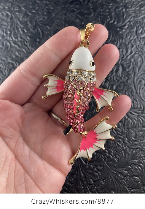 Pink Koi Carp Fish Rhinestone Pendant Jewelry with Articulated Moving Side Fins - #EAc84IfH1jA-2