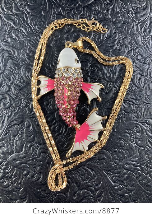 Pink Koi Carp Fish Rhinestone Pendant Jewelry with Articulated Moving Side Fins - #EAc84IfH1jA-1