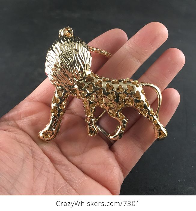 Pink Male Lion Beautiful Rhinestone and Gold Tone Pendant Necklace Jewelry - #wTizblpw42M-4