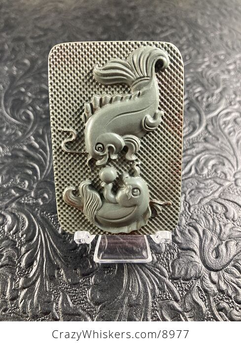 Pisces Fish Carved Mini Art Jasper Stone Pendant Cabochon Jewelry - #mMpnTpmWB6M-1