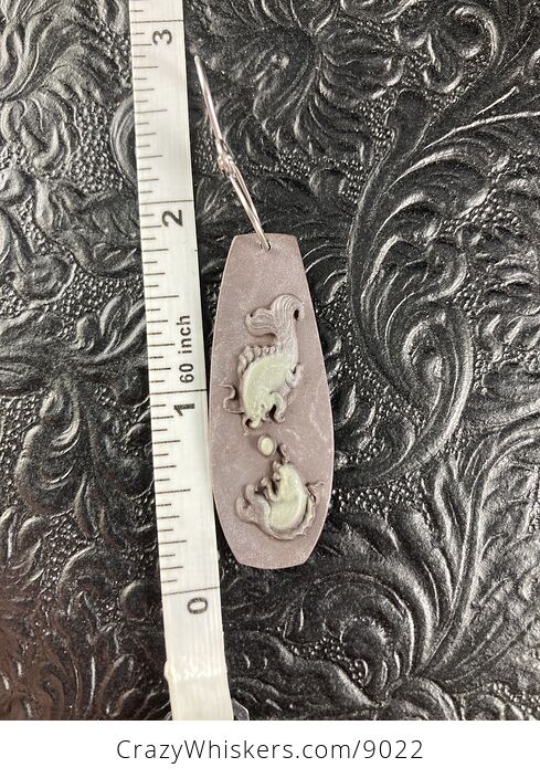 Pisces Goldfish Carved in Jasper Stone Pendant Jewelry Mini Art Ornament - #Sj6MBP5duww-4