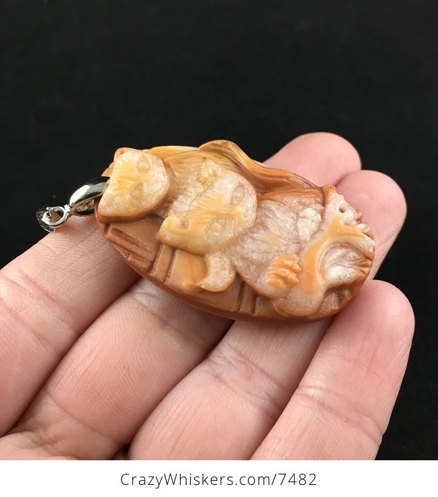 Playful Kittens Carved Jasper Stone Pendant Jewelry - #LIjSv9R6P0Y-4