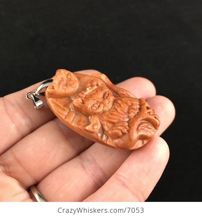 Playful Kittens Carved Jasper Stone Pendant Jewelry - #vaWxJR1Zt7E-5