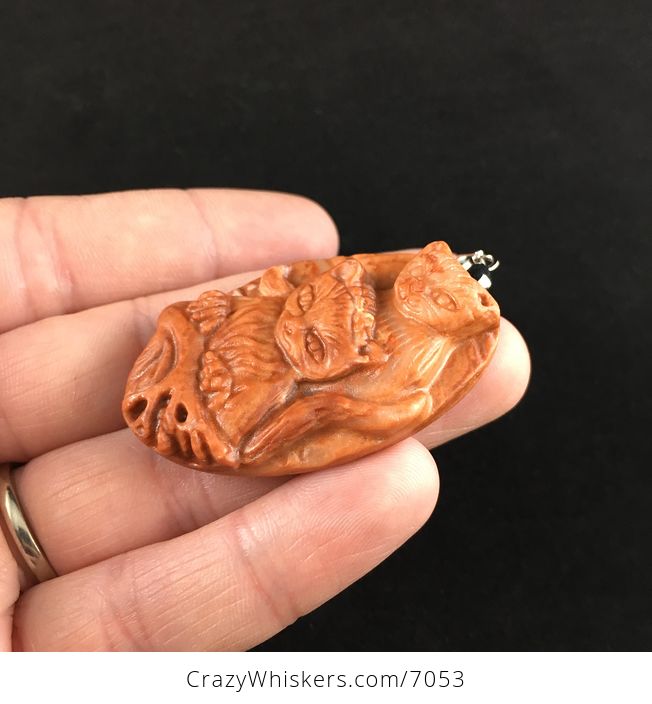 Playful Kittens Carved Jasper Stone Pendant Jewelry - #vaWxJR1Zt7E-3