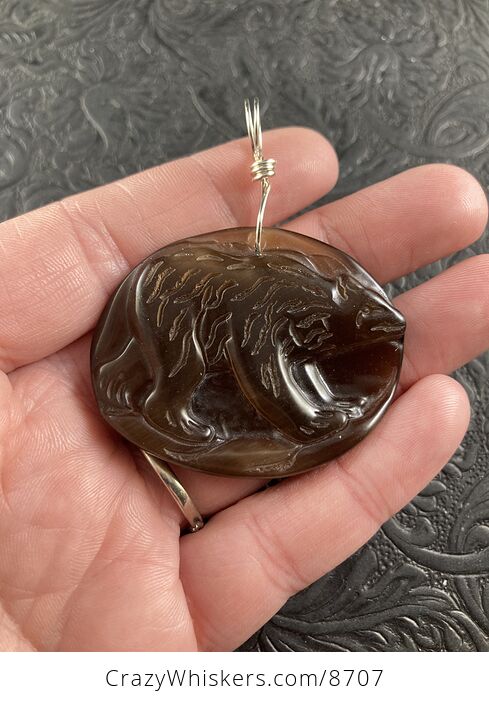 Polar Bear Carved in Brown Cats Eye Stone Pendant Jewelry Mini Art Ornament - #x5pfRplEFWU-2