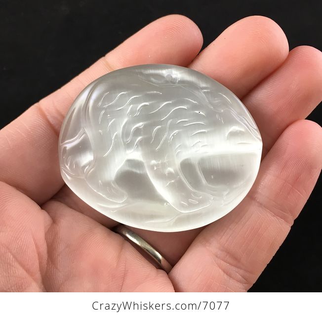 Polar Bear Carved White Cats Eye Stone Pendant Jewelry - #uGyLNgsWxYU-1