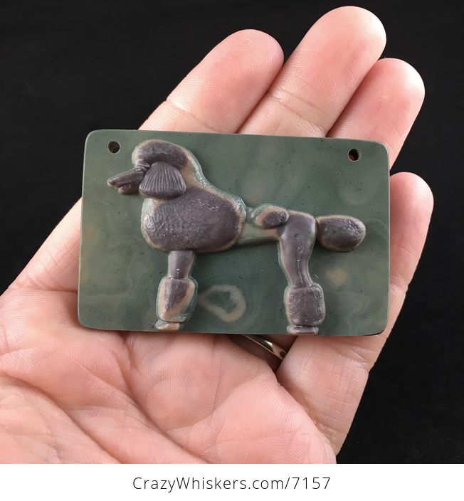 Poodle Dog Carved Ribbon Jasper Stone Pendant Jewelry - #VJo6UTyucGA-1