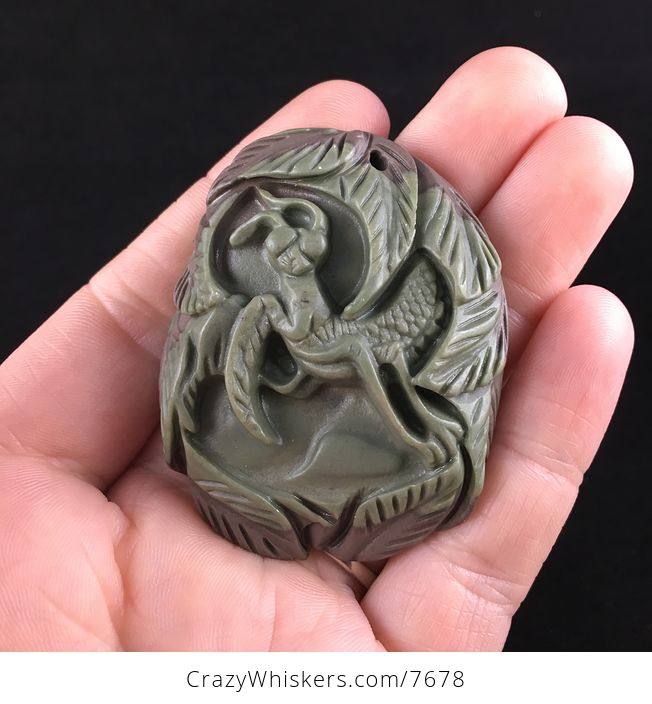 Praying Mantis Carved Ribbon Jasper Stone Pendant Jewelry - #8Xb08R8DOj0-1