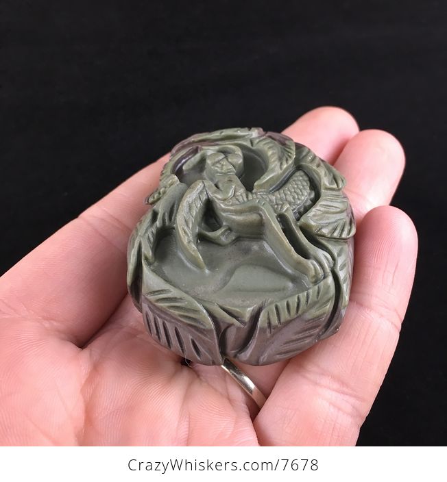 Praying Mantis Carved Ribbon Jasper Stone Pendant Jewelry - #8Xb08R8DOj0-2
