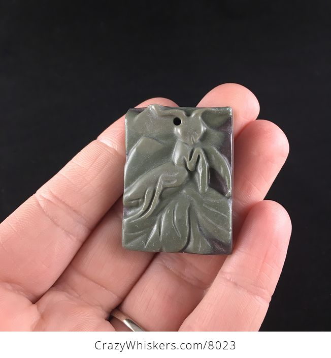 Praying Mantis Carved Ribbon Jasper Stone Pendant Jewelry - #lXOxR3UfSqY-1