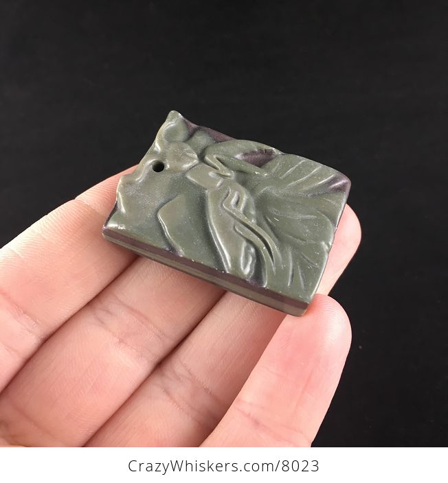 Praying Mantis Carved Ribbon Jasper Stone Pendant Jewelry - #lXOxR3UfSqY-4