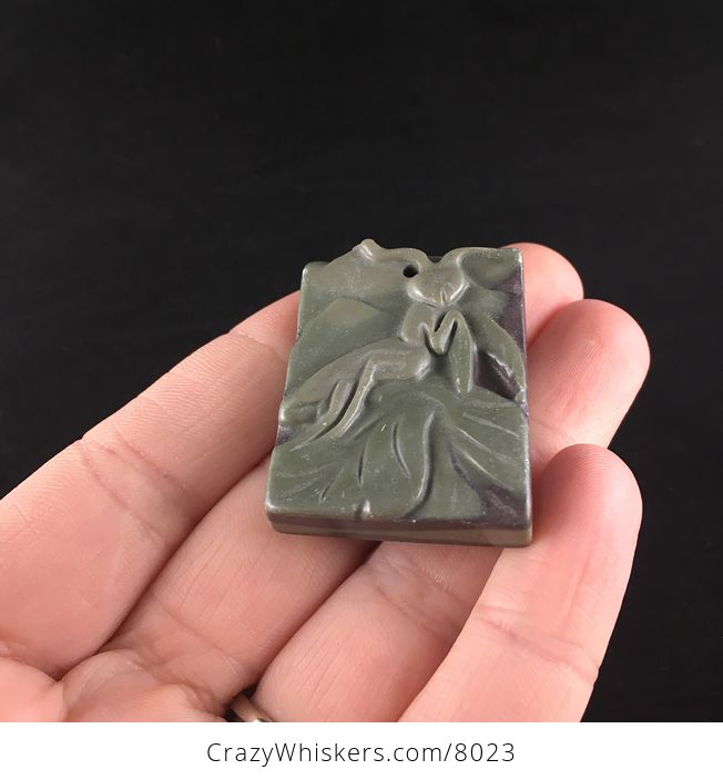 Praying Mantis Carved Ribbon Jasper Stone Pendant Jewelry - #lXOxR3UfSqY-2