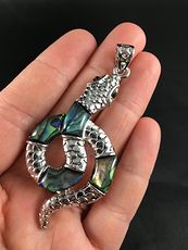Pretty Abalone and Textured Silver Tone Snake Pendant #b7JAro6W9i4