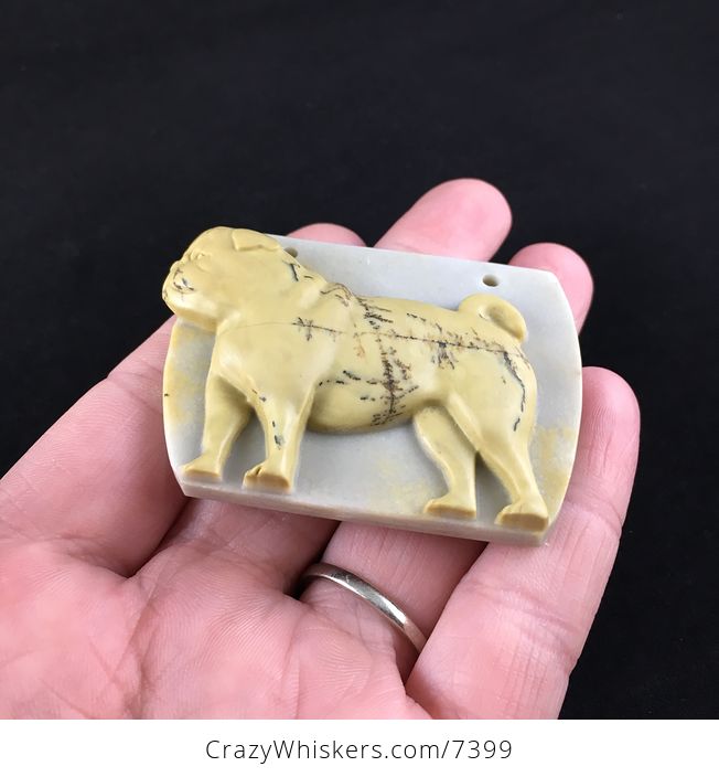 Pug Dog Carved Ribbon Jasper Stone Pendant Jewelry - #OCPvoBr9dtc-2
