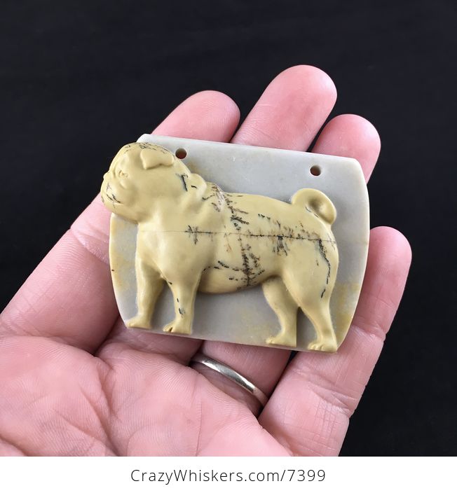 Pug Dog Carved Ribbon Jasper Stone Pendant Jewelry - #OCPvoBr9dtc-1