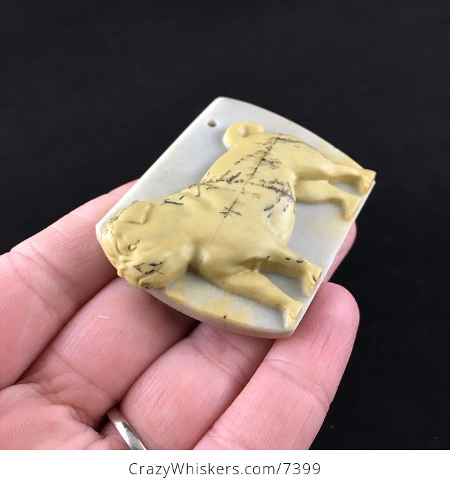 Pug Dog Carved Ribbon Jasper Stone Pendant Jewelry - #OCPvoBr9dtc-4