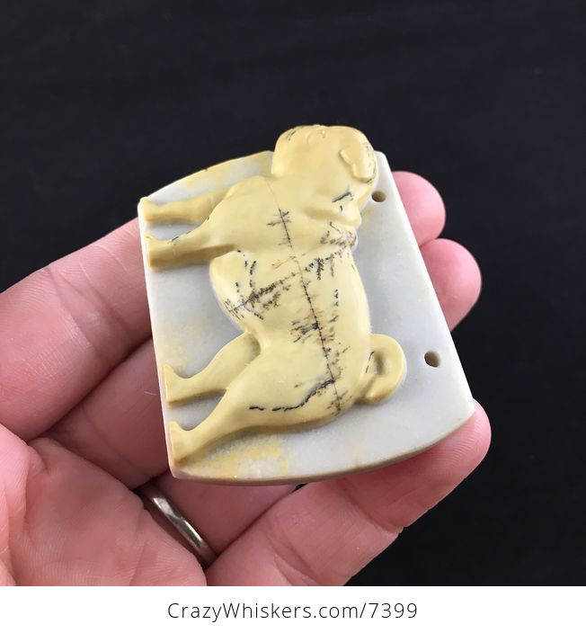 Pug Dog Carved Ribbon Jasper Stone Pendant Jewelry - #OCPvoBr9dtc-3