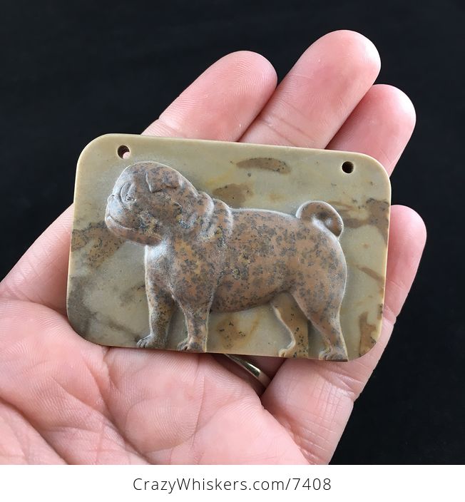 Pug Dog Carved Ribbon Jasper Stone Pendant Jewelry - #Q0BPSL6ybwc-1