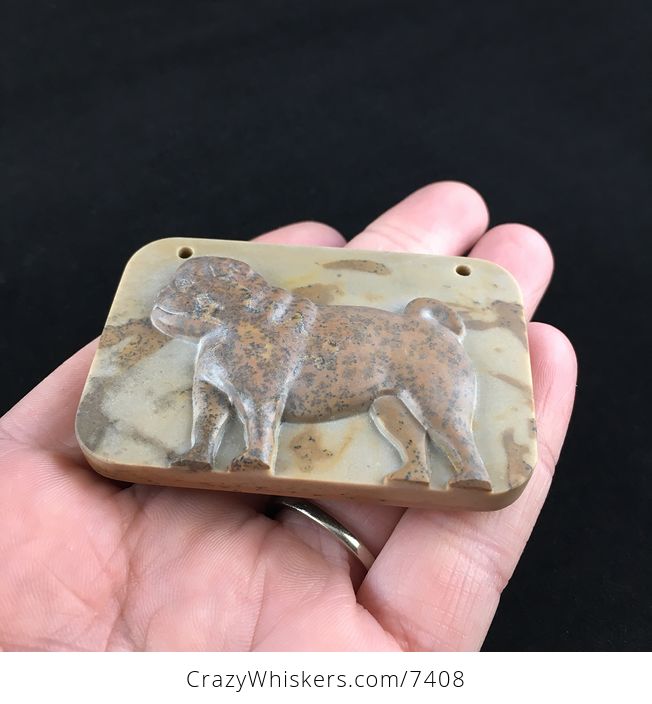 Pug Dog Carved Ribbon Jasper Stone Pendant Jewelry - #Q0BPSL6ybwc-2