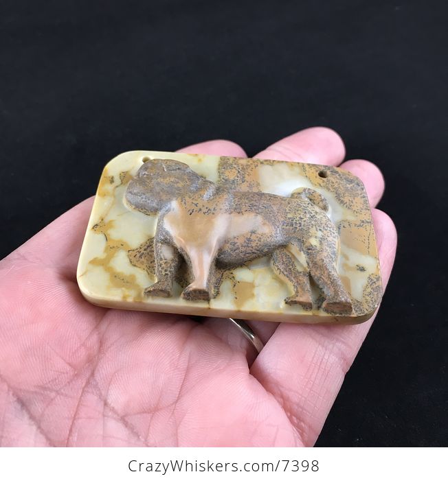 Pug Dog Carved Ribbon Jasper Stone Pendant Jewelry - #bqV1EqEtLM8-2