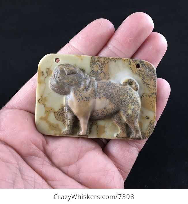 Pug Dog Carved Ribbon Jasper Stone Pendant Jewelry - #bqV1EqEtLM8-1