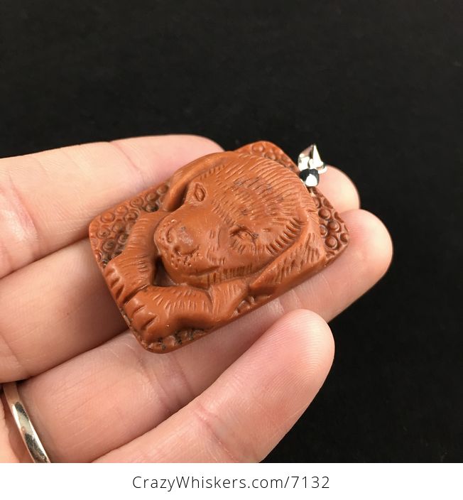 Puppy Dog Carved Red Jasper Stone Pendant Jewelry - #nykBOpiiHy8-3