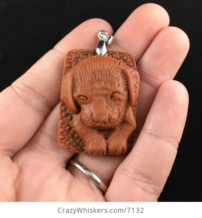 Puppy Dog Carved Red Jasper Stone Pendant Jewelry - #nykBOpiiHy8-1