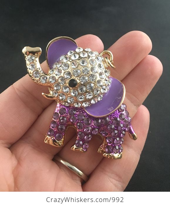 Purple and Gold Tone Rhinestone Crystal Elephant Pendant - #tcEdkxR4I8o-1