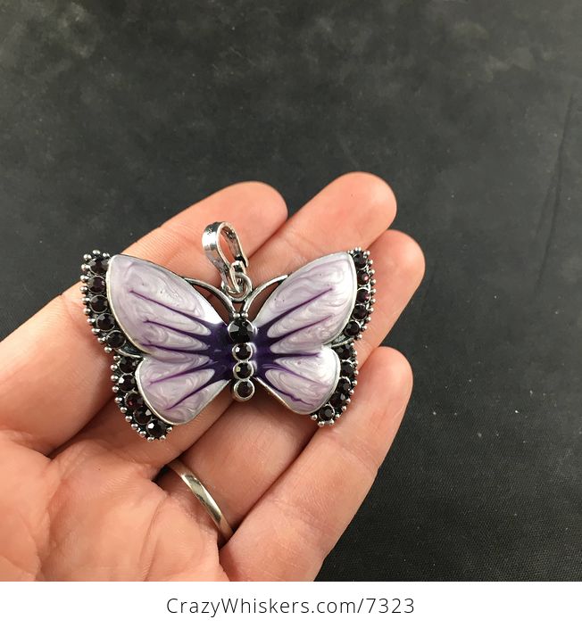 Purple Butterfly Rhinesone and Pearlescent Enamel Jewelry Necklace Pendant - #R8Rvwm6TmLo-2
