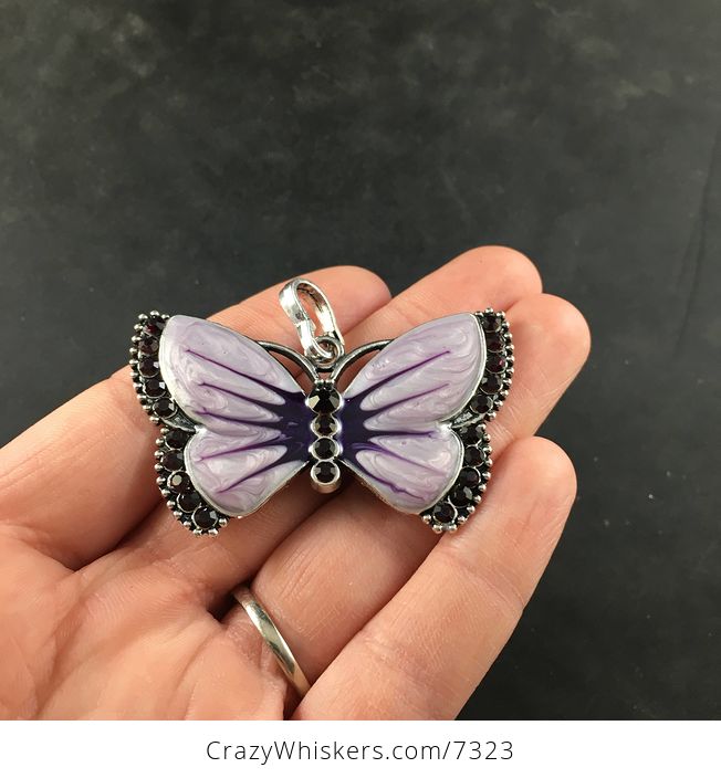 Purple Butterfly Rhinesone and Pearlescent Enamel Jewelry Necklace Pendant - #R8Rvwm6TmLo-3